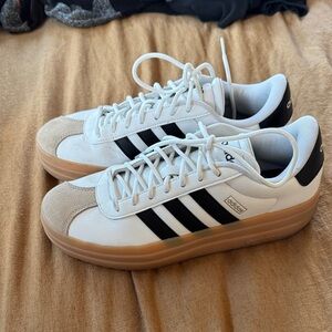 Adidas White and Black Sneakers with Tan Sole